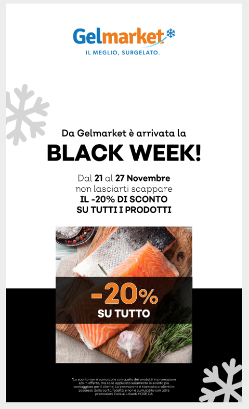 black week -20% di sconto su tutti i prodotti dal 21 al 27 novembre